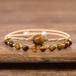 Buddha Stones 14K Gold Filled Copper Natural Tiger Eye Protection Metal Cuff Bracelet Bangle