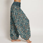 Buddha Stones Cotton Casual Flower Vine Leaves Pattern Women's Elastic Waist Harem Pants