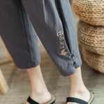 Buddha Stones Crane Embroidery Cotton Men's Cropped Harem Pants With Pockets
