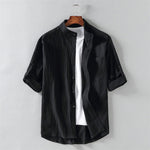 Buddha Stones Summer Solid Men's Buttons Half Sleeve Shirt