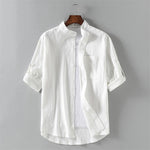 Buddha Stones Summer Solid Men's Buttons Half Sleeve Shirt