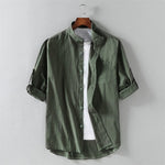 Buddha Stones Summer Solid Men's Buttons Half Sleeve Shirt