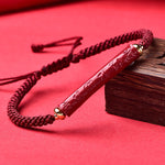 Buddha Stones Handmade Cinnabar Om Mani Padme Hum Heart Sutra Blessing Braided Bracelet
