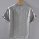Buddha Stones Crew Neck Simple Design Men's Short Sleeve Linen Shirt With Pocket