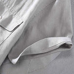 Buddha Stones Crew Neck Simple Design Men's Short Sleeve Linen Shirt With Pocket