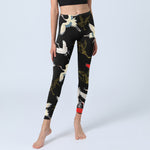 Buddha Stones White Red Gold Cranes Print Gym Leggings Women's Yoga Pants