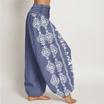 Buddha Stones Cotton Mandala Om Mani Padme Hum Women's Elastic Waist Harem Pants