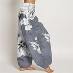 Buddha Stones Cotton Camellia Pattern Women's Elastic Waist Harem Pants