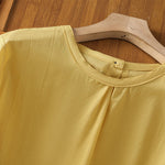Buddha Stones Plain Lace Hem Single Breasted Button Cotton Linen Three Quarter Sleeve Women's Crew Neck Shirt