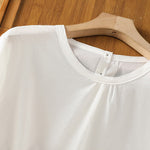Buddha Stones Plain Lace Hem Single Breasted Button Cotton Linen Three Quarter Sleeve Women's Crew Neck Shirt
