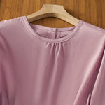 Buddha Stones Plain Lace Hem Single Breasted Button Cotton Linen Three Quarter Sleeve Women's Crew Neck Shirt