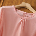 Buddha Stones Plain Lace Hem Single Breasted Button Cotton Linen Three Quarter Sleeve Women's Crew Neck Shirt