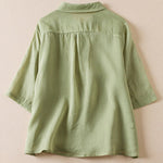 Buddha Stones Retro Plain Fake Two Pieces Button Half Sleeve Design Women's Cotton Linen Shirt