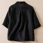 Buddha Stones Retro Plain Fake Two Pieces Button Half Sleeve Design Women's Cotton Linen Shirt