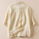 Buddha Stones Retro Plain Fake Two Pieces Button Half Sleeve Design Women's Cotton Linen Shirt