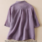 Buddha Stones Retro Plain Fake Two Pieces Button Half Sleeve Design Women's Cotton Linen Shirt