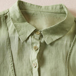Buddha Stones Retro Plain Fake Two Pieces Button Half Sleeve Design Women's Cotton Linen Shirt