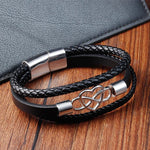 Buddha Stones Geometric Leather Titanium Steel Strengthen Buckle Bracelet