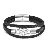 Buddha Stones Geometric Leather Titanium Steel Strengthen Buckle Bracelet