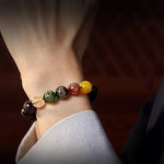 Buddha Stones Small Leaf Red Sandalwood Five Directions Gods of Wealth Calm Bracelet