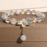 Buddha Stones Aquamarine Yellow Cat's Eye Stone Flower Peace Bracelet