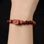 Buddha Stones Cinnabar Wood Beads Lotus Fu Character Blessing Bracelet
