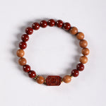 Buddha Stones Cinnabar Wood Beads Lotus Fu Character Blessing Bracelet