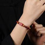 Buddha Stones Cinnabar Wood Beads Lotus Fu Character Blessing Bracelet