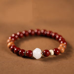 Buddha Stones Cinnabar Wood Beads Lotus Fu Character Blessing Bracelet