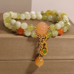 Buddha Stones Double Wrap Gourd Pumpkin Green Grape Serpentine Jade Luck Bracelet