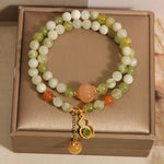 Buddha Stones Double Wrap Gourd Pumpkin Green Grape Serpentine Jade Luck Bracelet