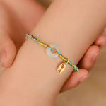 Buddha Stones Handmade Peace Buckle Jade Prosperity 925 Sterling Silver Colorful Rope Bracelet