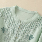 Buddha Stones Rose Floral Embroidery Button Half Sleeve Women's Cotton Shirt