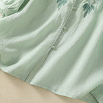 Buddha Stones Rose Floral Embroidery Button Half Sleeve Women's Cotton Shirt