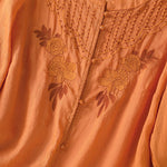 Buddha Stones Rose Floral Embroidery Button Half Sleeve Women's Cotton Shirt