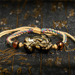 Buddha Stones Gold Sheen Obsidian PiXiu Wealth Rope Bracelet