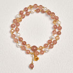Buddha Stones Natural Strawberry Quartz Pearl Bell Healing Double Wrap Bracelet