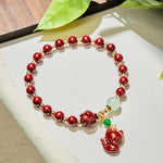 Buddha Stones Cinnabar Lotus Cute Fox Charm Blessing Bracelet