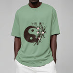 Buddha Stones Yin Yang Bamboo Cherry Blossom Pattern Tee T-shirt