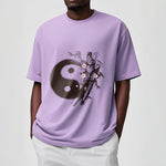 Buddha Stones Yin Yang Bamboo Cherry Blossom Pattern Tee T-shirt
