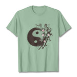 Buddha Stones Yin Yang Bamboo Cherry Blossom Pattern Tee T-shirt