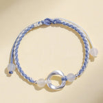 Buddha Stones 925 Sterling Silver Mobius White Agate Bead Braided String Protection Bracelet