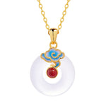 Buddha Stones 925 Sterling Silver Peace Buckle Cloud Chalcedony Necklace Harmony Pendant