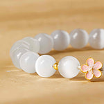 Buddha Stones 925 Sterling Silver Peach Blossom Lucky Bag White Cat's Eye Luck Bracelet