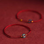 Buddha Stones Peace Buckle Copper Coins Jade Red String Connection Bracelet Anklet