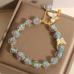 Buddha Stones Butterfly Charm Rose Flower Liuli Bracelet