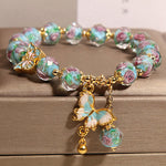 Buddha Stones Butterfly Charm Rose Flower Liuli Bracelet