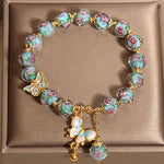 Buddha Stones Butterfly Charm Rose Flower Liuli Bracelet