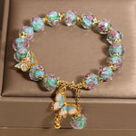 Buddha Stones Butterfly Charm Rose Flower Liuli Bracelet