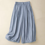 Buddha Stones Casual Hem Hollow Design Women's Cotton 7-8 Length Wide Leg Pants With Pockets